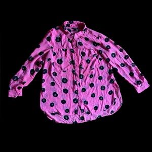 Pink Polka Dot Button-Up Sheer Shirt